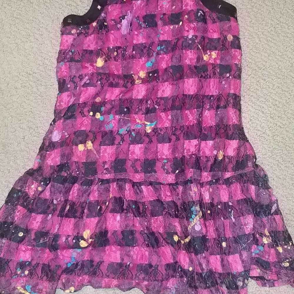 Girls Justice Buffalo Plaid Lace Tank Dress 8H